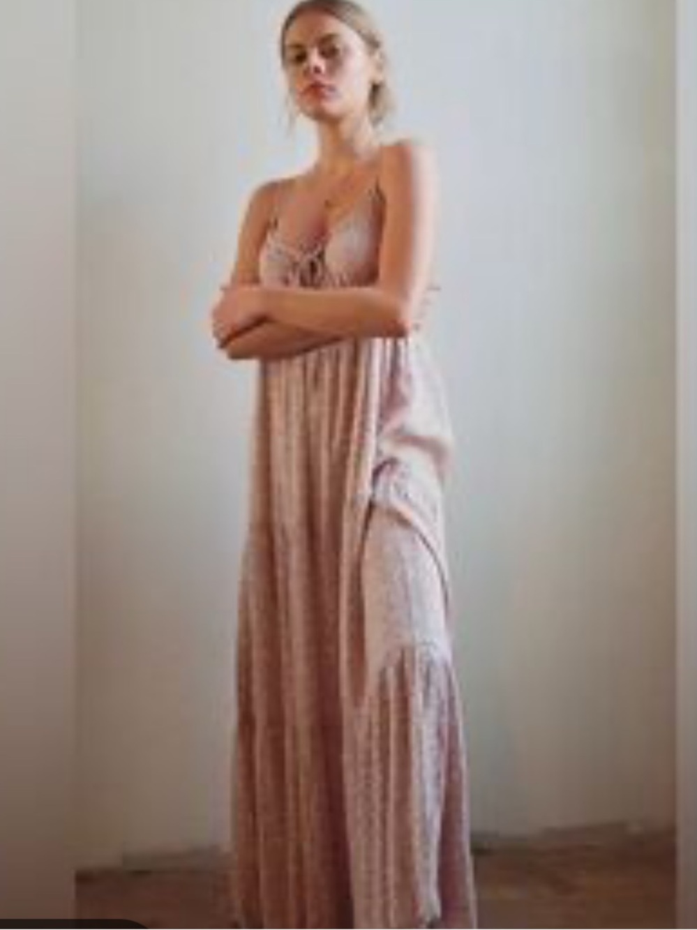 Boho Tiered Tie-Front Maxi Dress in Dusty Pink Ditsy Floral
